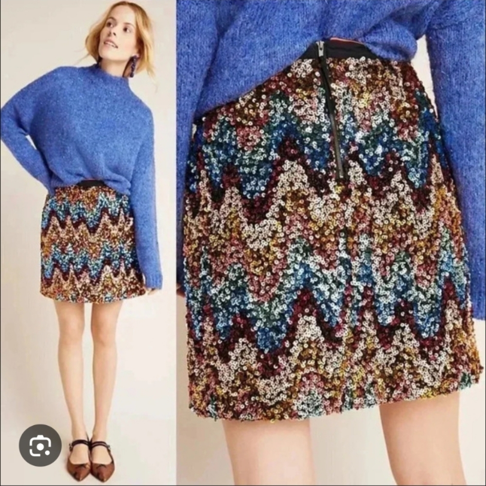 Maeve Zig-Zag Sequined Mini Skirt